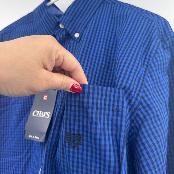 Chaps Shirt Men Large Tall NEW Blue Long Sleeve Button Down Check Stretch - Picture 5 of 14